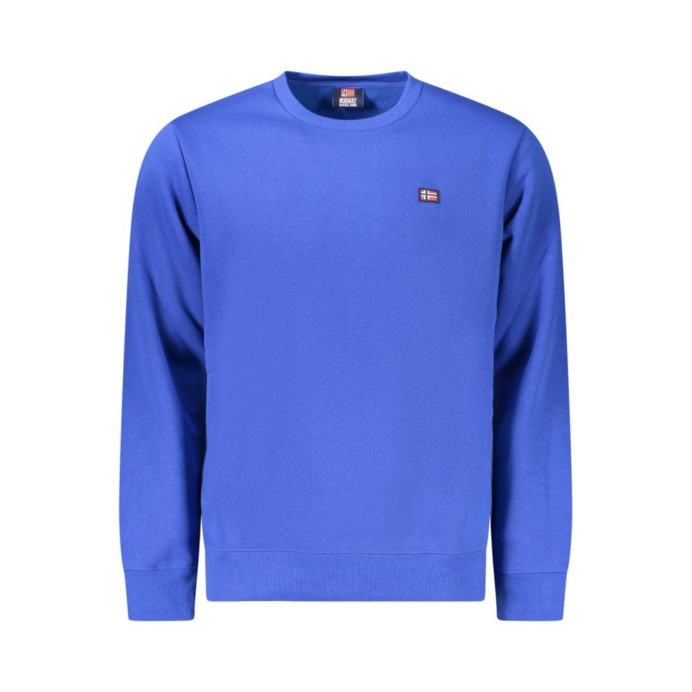 Norway 1963 Blue Cotton Mens Sweater with applique logo, crew neck, and long sleeves for a sophisticated style.
