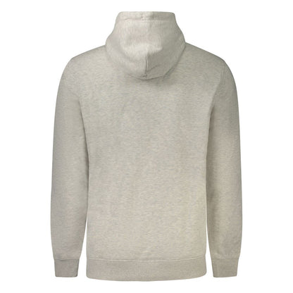 Back view of Tommy Hilfiger Gray Cotton Men Sweater with hood, showcasing eco-friendly design and iconic logo embroidery.