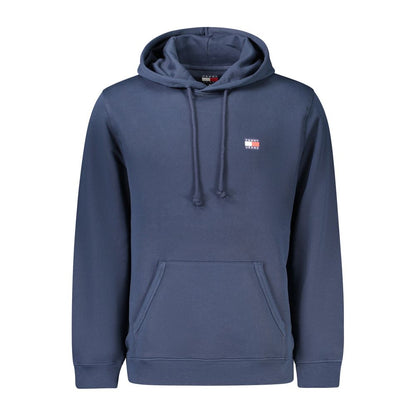 Tommy Hilfiger Blue Cotton Men Sweater with hood, central pocket, and Hilfiger logo embroidery, sustainable fashion piece.