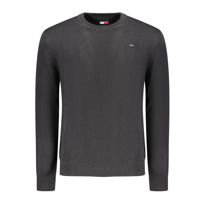 Tommy Hilfiger Black Cotton Men Sweater with crew neck and iconic logo embroidery.