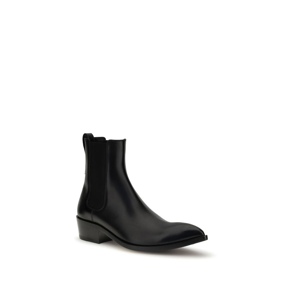 Tom Ford Black Calf Leather Bos Taurus Chelsea Boots with elegant design and solid block heel for men.