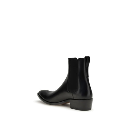 Tom Ford Black Calf Leather Bos Taurus Chelsea Boots, men's stylish ankle boot with elastic side and block heel