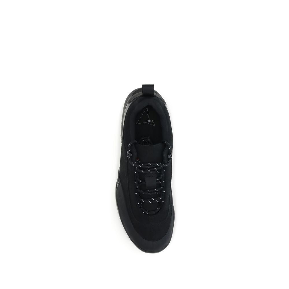 Top view of ROA Black Polyamide Athletic Sneakers with Vibram XS TREK sole and waterproof microfiber mesh upper.