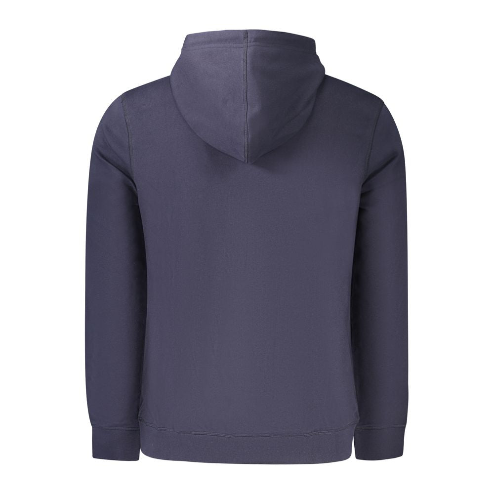 Back view of Hugo Boss Blue Cotton Men Sweater showcasing the hood and long sleeves, highlighting its premium quality and stylish design.