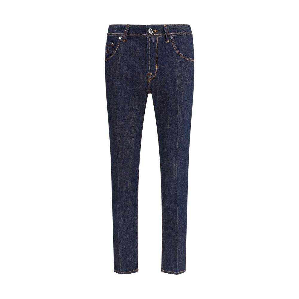 Jacob Cohen Blue Cotton Skinny Jeans with cropped slim fit, classic five-pocket style, perfect for casual wear, 100% cotton.