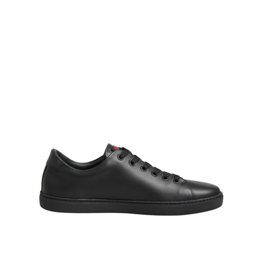 Dolce & Gabbana Black Leather Crystal Heart Low Top Sneakers  Shoes
