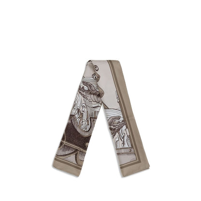 Burberry Beige Silk Scarf with knight engraving, 90x90 silk twill, depicting Equestrian Knight Design. Luxury Italian accessory, AW25.
