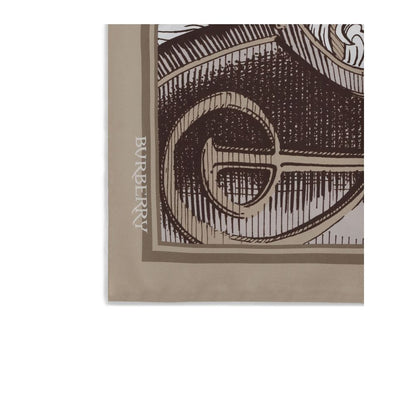 Burberry Beige Silk Scarf featuring iconic Equestrian Knight print, made in Italy from silk twill, 90x90, luxurious accessory for AW25.