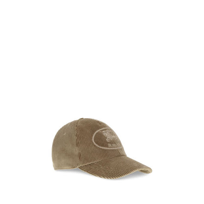 Burberry Beige Cotton Cap (Baseball Hat) with corduroy finish and embroidered Equestrian Knight Design.