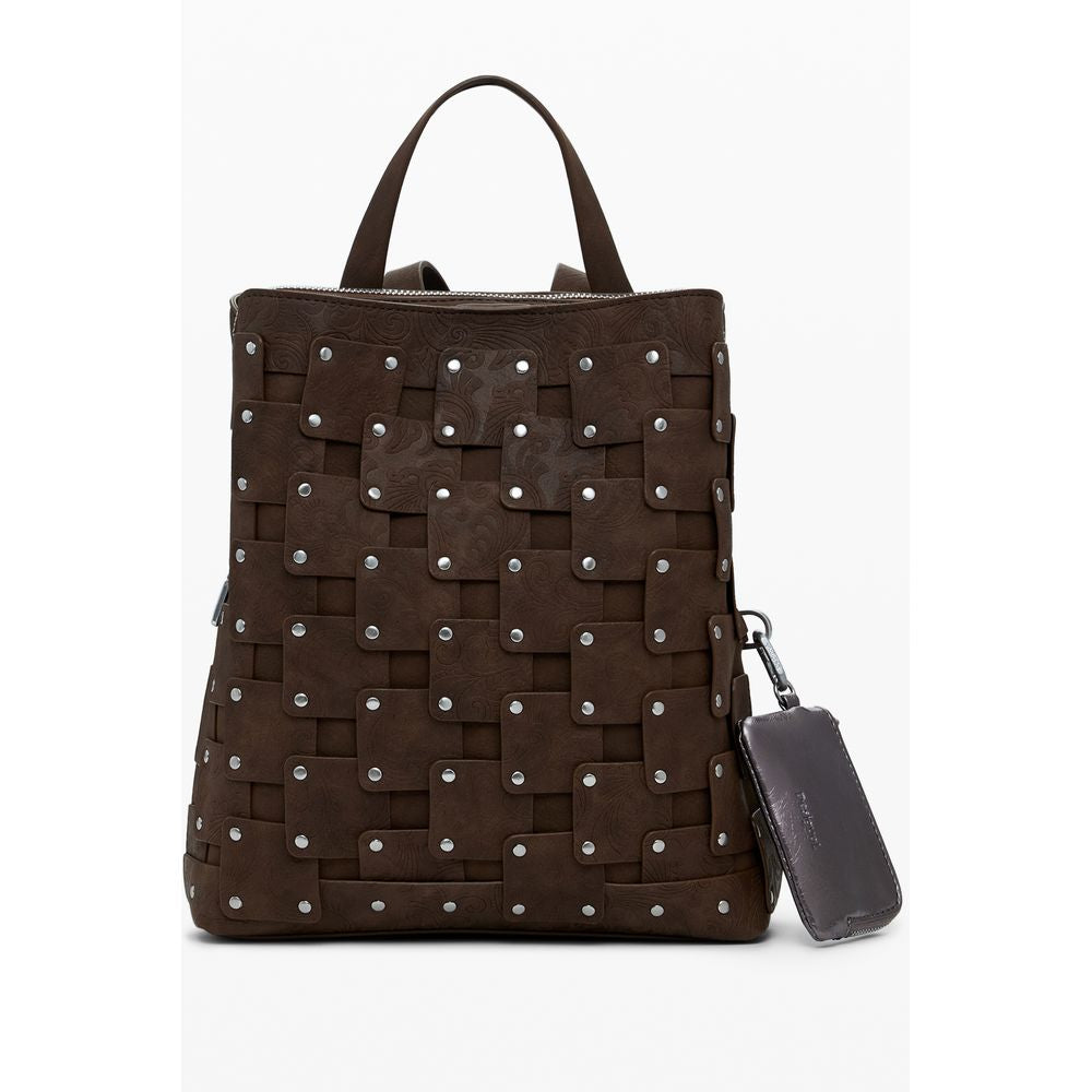 Desigual Brown Polyethylene Women Backpack with stylish studs and practical design, perfect for trendsetters. Shop the NEW PATCH SUMY today!