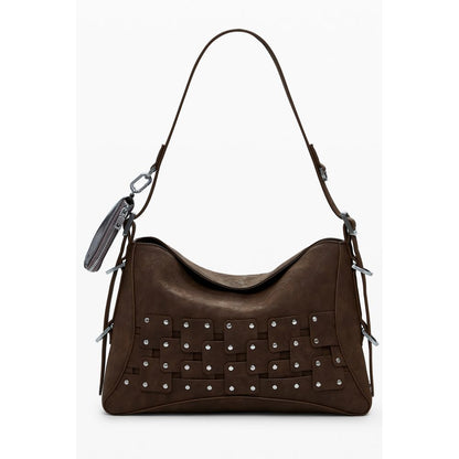 Desigual Brown Polyethylene Women Handbag with removable shoulder strap and coin purse on white background.