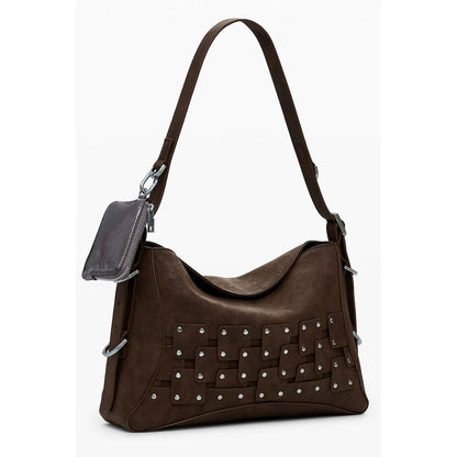 Desigual Brown Polyethylene Women Handbag with removable shoulder strap and contrasting details, featuring a stylish and secure magnetic closure.