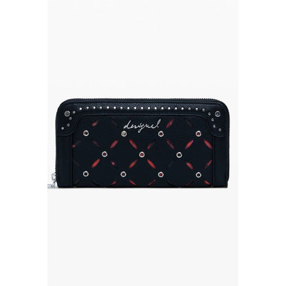 Desigual Black Polyethylene Women Wallet with contrasting details and zip, showcasing chic design and functionality.