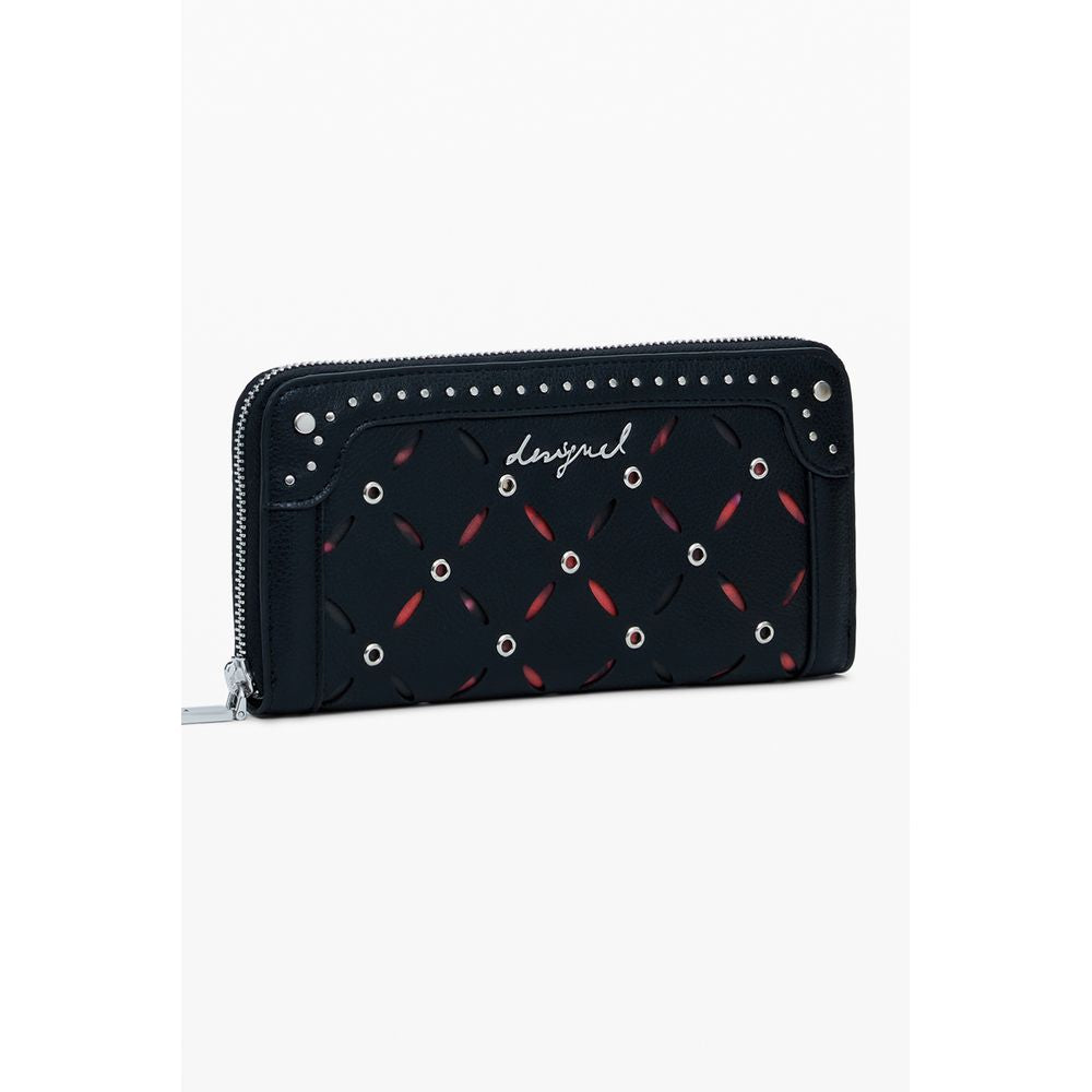 Desigual Black Polyethylene Women Wallet with chic design, card slots, and zip closure, perfect blend of fashion and functionality.