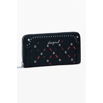 Desigual Black Polyethylene Women Wallet with chic design, card slots, and zip closure, perfect blend of fashion and functionality.