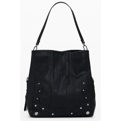 Desigual Black Polyethylene Women Handbag with embroidery and adjustable strap for versatile style.