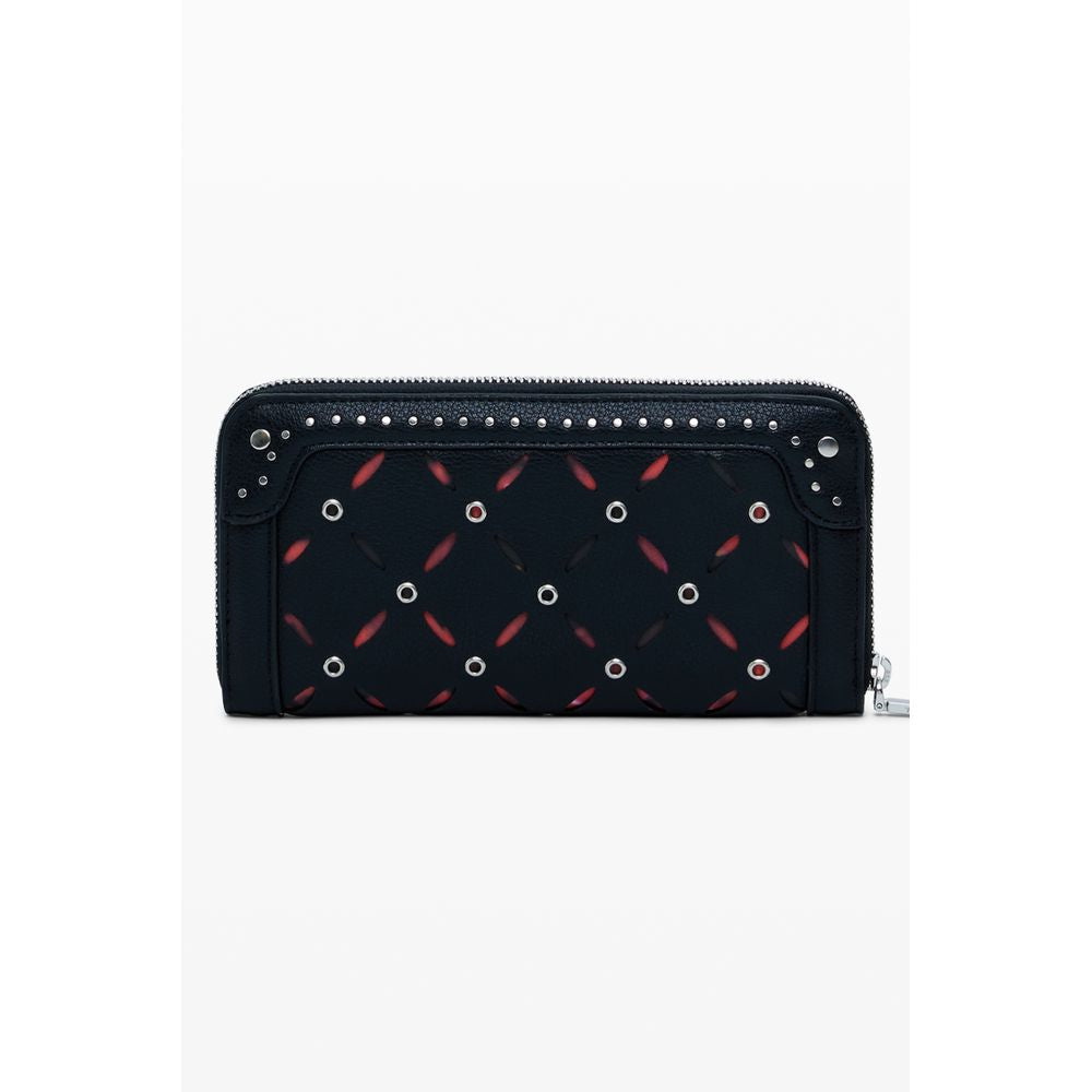 Desigual Black Polyethylene Women Wallet with stylish pattern, multiple compartments, and secure zip closure for modern fashion.
