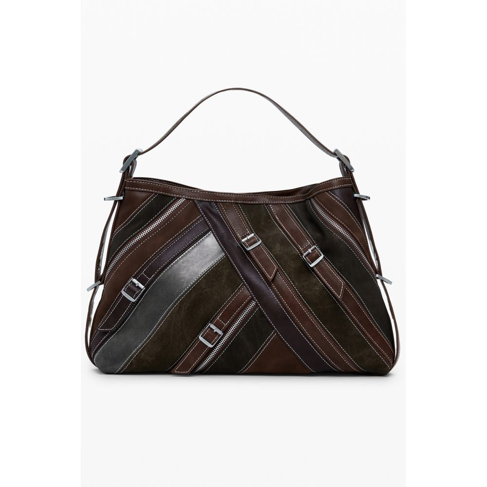 Desigual Brown Polyethylene Women Handbag with adjustable shoulder strap and multiple compartments for versatile use.