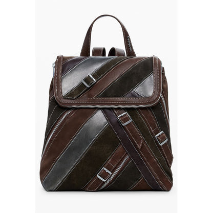 Desigual Brown Polyethylene Women Backpack with contrasting details and secure zip closure for on-the-go fashionistas.