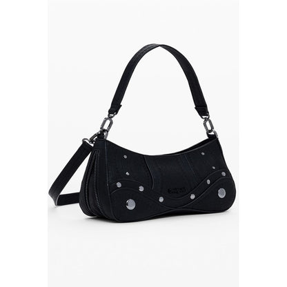 Desigual Black Polyethylene Women Handbag with zip-expandable bottom and removable handle. Unique and stylish accessory with logo.