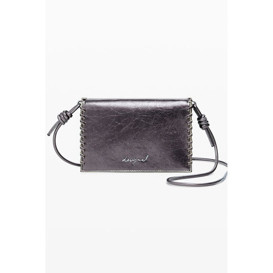 Desigual Bronze Polyethylene Women Wallet with contrasting accents and shoulder strap, showcasing dual compartments and chic design.