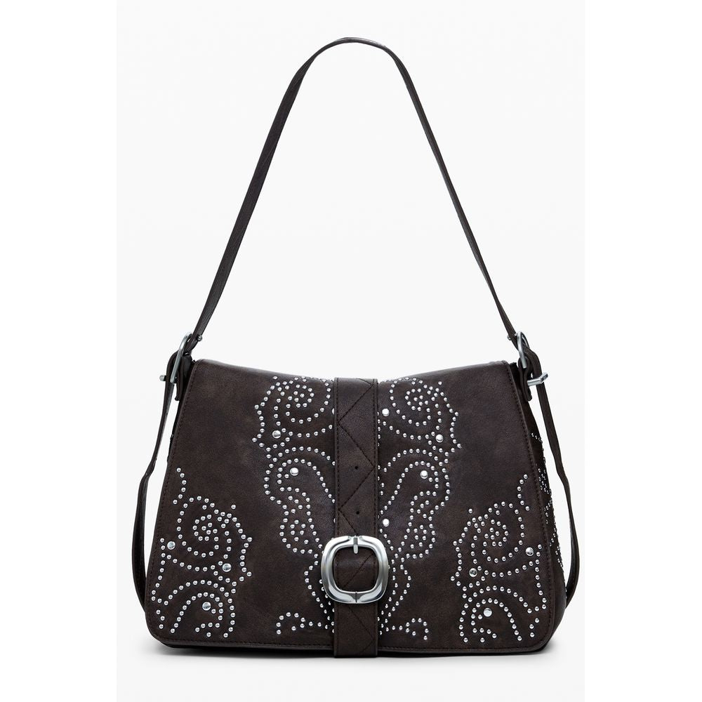 Desigual Brown Polyethylene Women Handbag with studs and adjustable strap for versatile fashion statement.