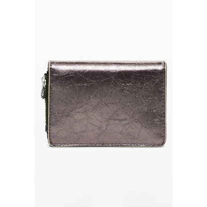 Desigual Bronze Polyethylene Women Wallet with zip closure and signature embroidery, showcasing elegant and compact design.