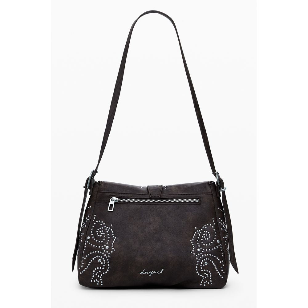 Desigual Brown Polyethylene Women Handbag with adjustable strap, chic studs, and external pocket for trendsetting style.