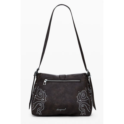Desigual Brown Polyethylene Women Handbag with adjustable strap, chic studs, and external pocket for trendsetting style.