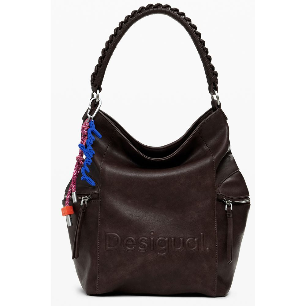 Desigual Brown Polyethylene Women Backpack with tactile relief print and Africa-inspired logo, perfect for standout fashion statements.
