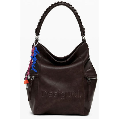 Desigual Brown Polyethylene Women Backpack with tactile relief print and Africa-inspired logo, perfect for standout fashion statements.