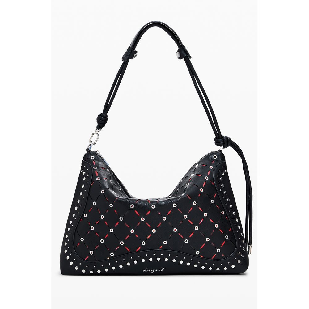 Desigual Black Polyethylene Women Handbag with studded design and adjustable strap, perfect for versatile fashion.
