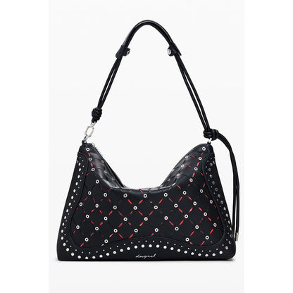 Desigual Black Polyethylene Women Handbag with studded design and adjustable strap, perfect for versatile fashion.