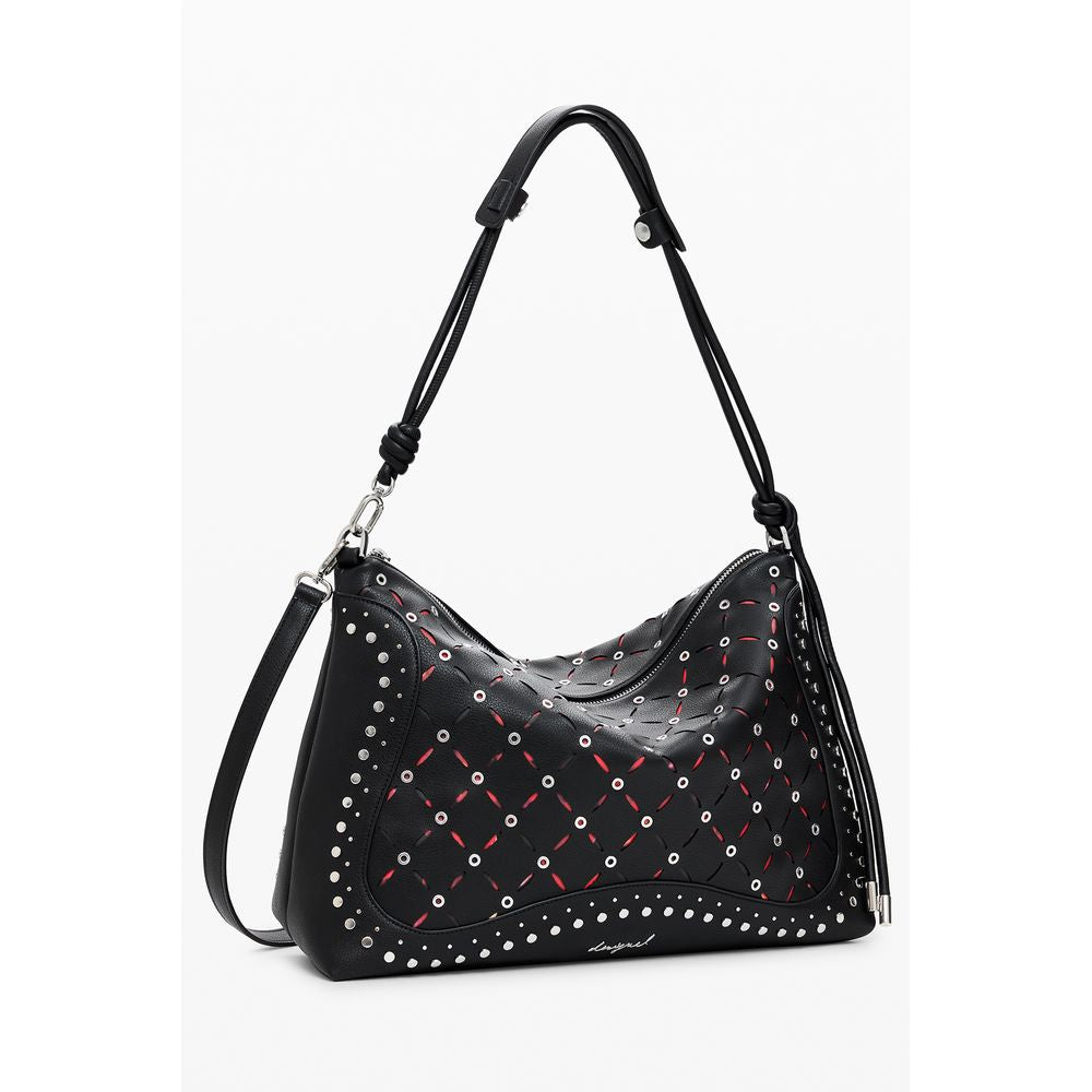 Desigual Black Polyethylene Women Handbag with adjustable strap and contrasting details
