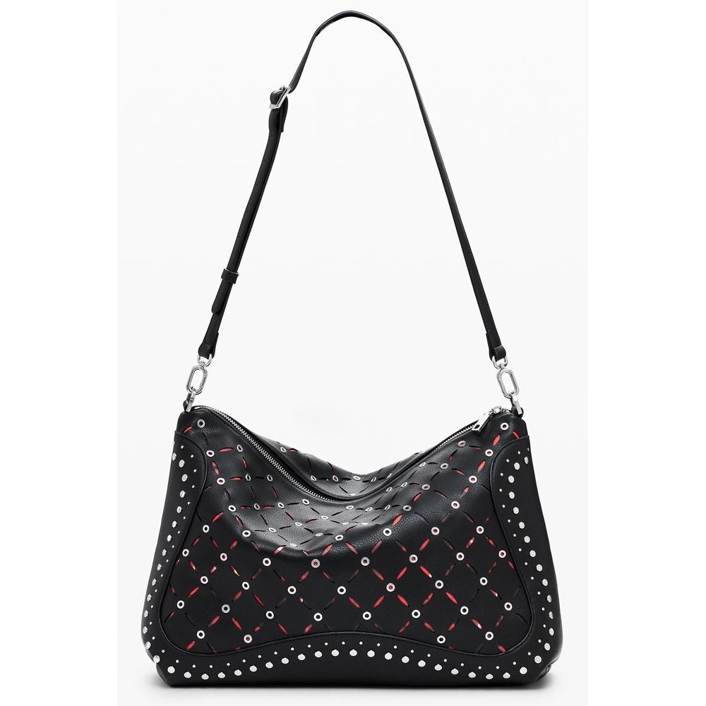 Desigual Black Polyethylene Women Handbag with contrasting details and adjustable strap for versatile wear.