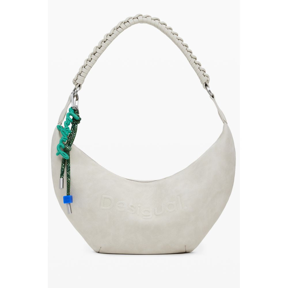 Desigual Beige Polyethylene Women Handbag with removable shoulder handle and adjustable straps for versatile styling.