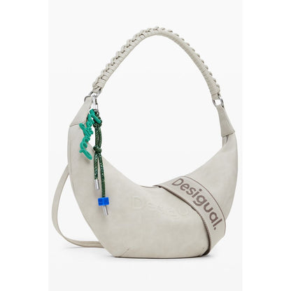 Desigual Beige Polyethylene Women Handbag with removable shoulder strap and relief print logo.