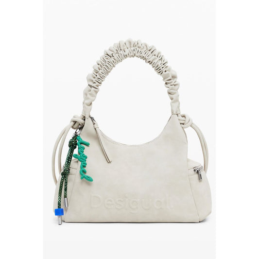 Desigual Beige Polyethylene Women Handbag with shoulder strap and external pockets for fashionable accessories.