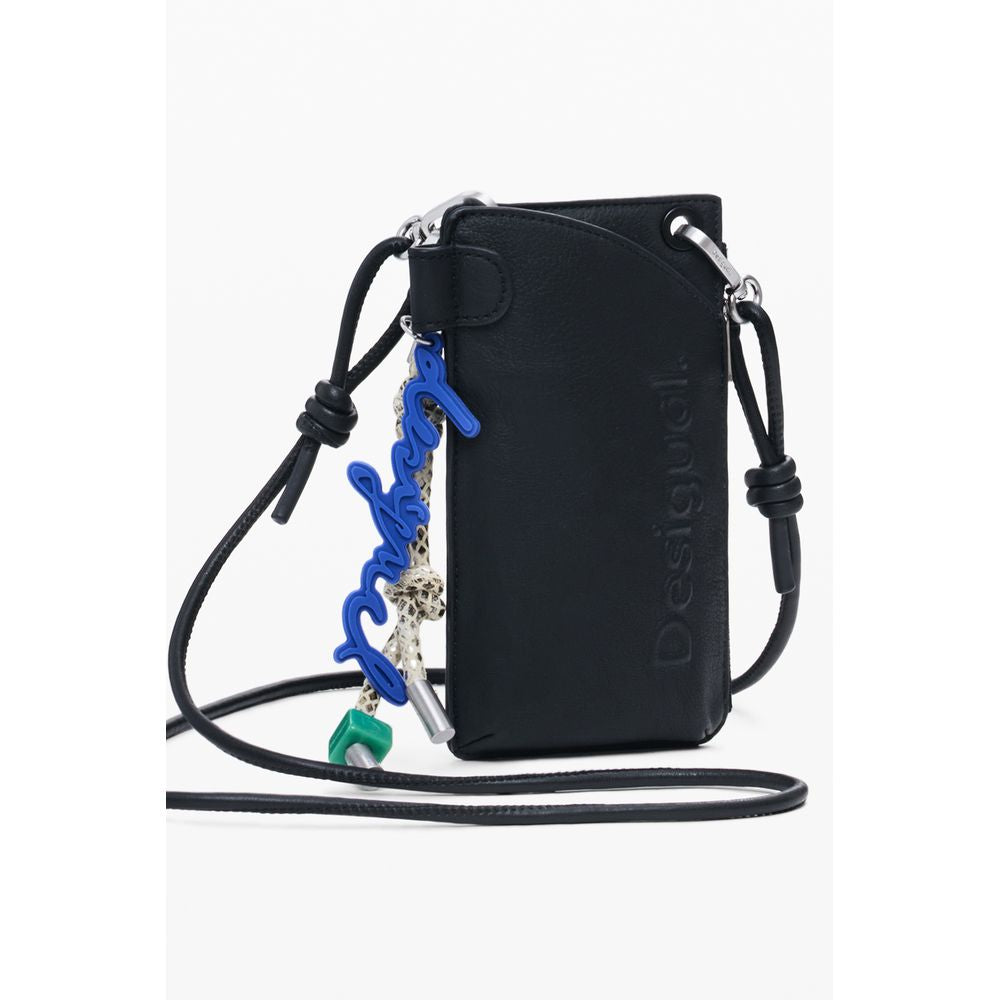 Desigual Black Polyethylene Women Wallet with strap and contrast details, designed for style and functionality.