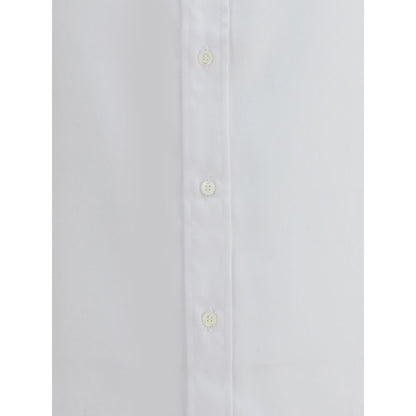 Close-up of Brunello Cucinelli White Cotton Dress Shirt with button details, elegant and versatile design suitable for any occasion.