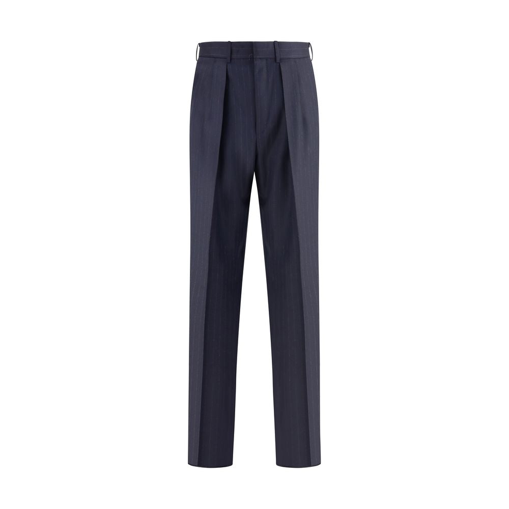 Tom Ford Blue Wool Dress Pants with pinstripes and pleats, ideal for formal attire, featuring a straight-leg silhouette with belt loops.
