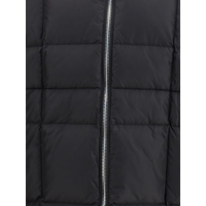 Close-up of Dsquared² Black Polyamide Coat showcasing quilted design and zipper detail for winter protection.