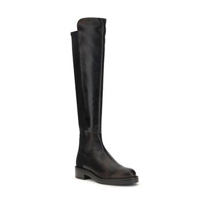 Stuart Weitzman Black Leather Over The Knee high boots with block heel and elastic back for elegant and versatile wear.