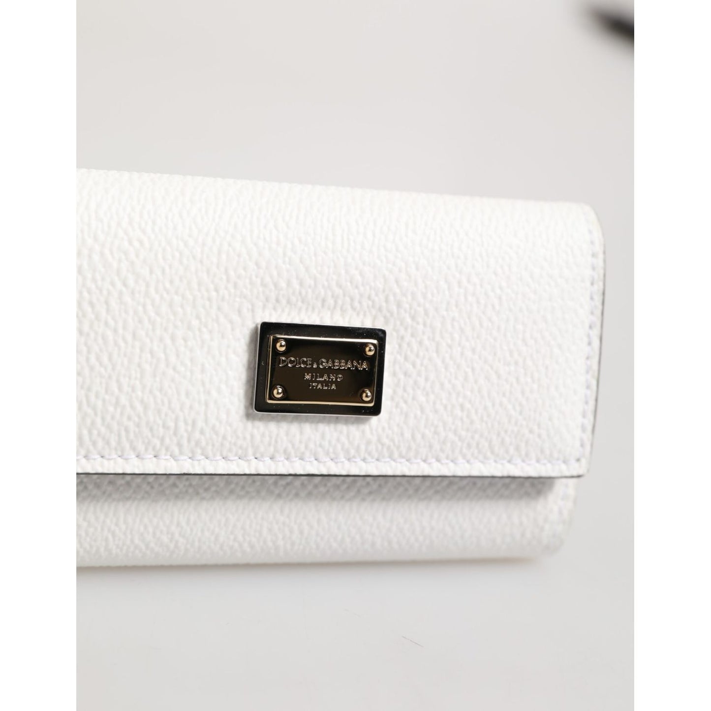 Dolce & Gabbana White Leather Card Case Holder Wallet Gold Logo Plate Key Holder