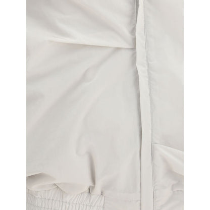 Close-up of ALAINPAUL Gray Polyamide Full-Length Jacket showing soft draping detail and high-quality material.