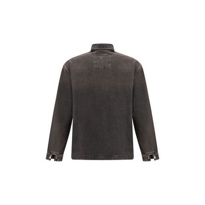 Back view of 7FOR Black Cotton Denim Jacket with classic collar and patch pocket, ideal for a relaxed, detail-oriented look. 100% Cotton.