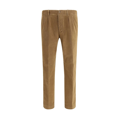 Germano Brown Cotton Pants with slim fit, zip-and-button closure, and five-pocket design. Ideal for casual and modern style. AW25 collection.