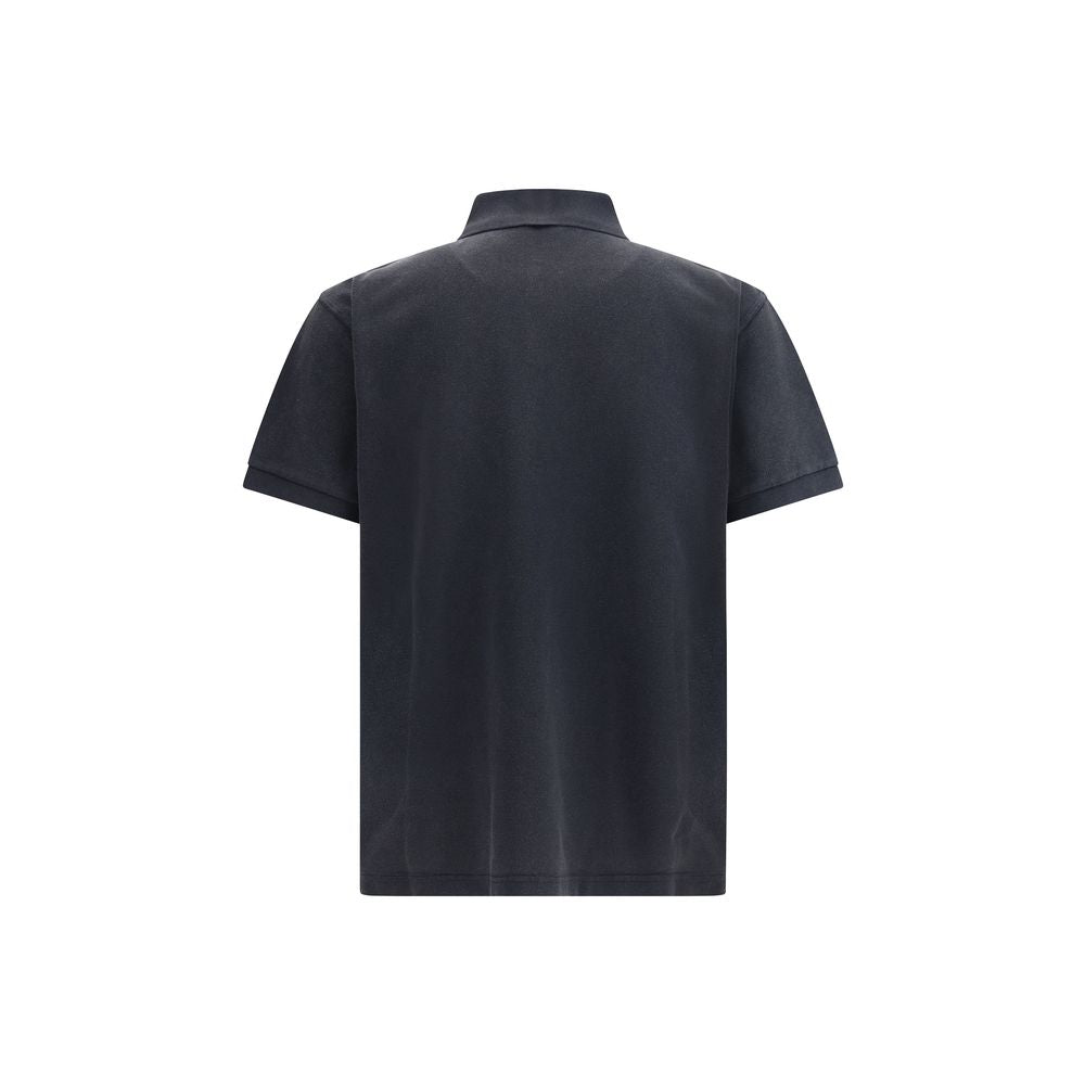 Back view of Balenciaga Black Cotton Polo Shirt with classic collar and short sleeves, showcasing minimalist design and craftsmanship.