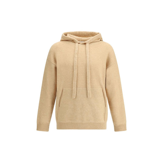 Laneus Beige Cashmere Hoodie with drawstring hood and pouch pocket