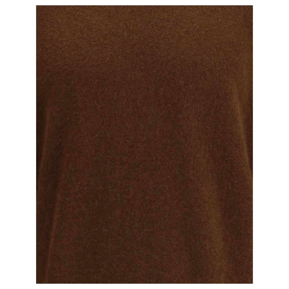 Close-up of Laneus Brown Cashmere Cashmere Sweater fabric texture, highlighting the fine and soft quality of the material.